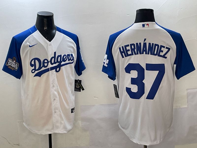 Men Los Angeles Dodgers #37 Hernandez White Blue Fashion Game 2025 Nike MLB Jersey style 2